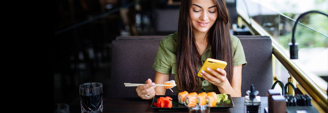Woman receives a fraud alert after purchasing her sushi dinner.